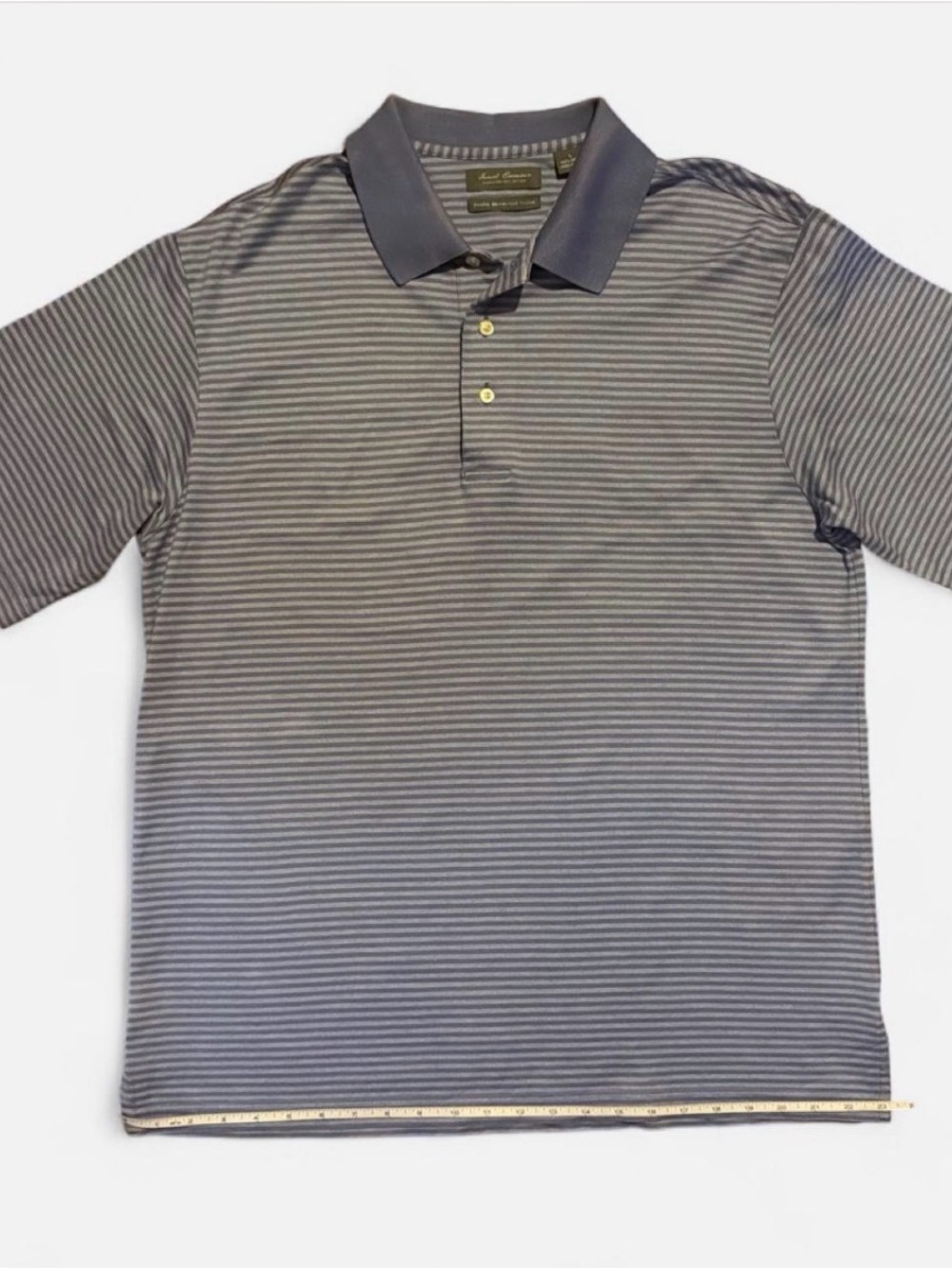 Daniel Cremieux Grey Striped Polo with blue Collar